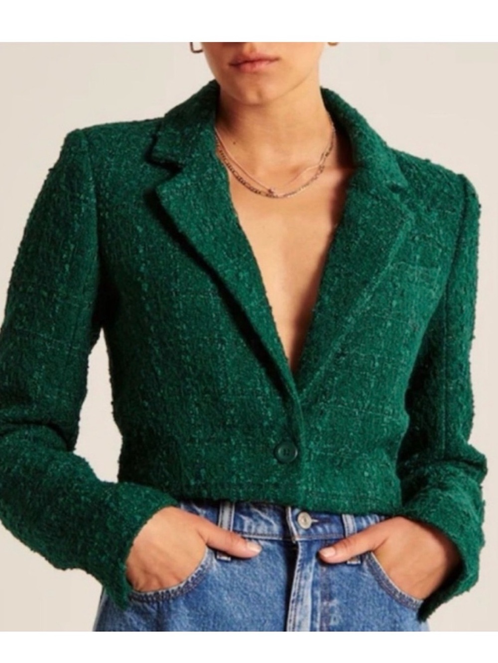 Abercrombie & Fitch Green Cropped Tweed Blazer XL‎